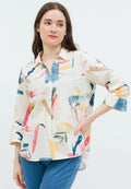 Printed Long Sleeve Blouse with Open Collar
