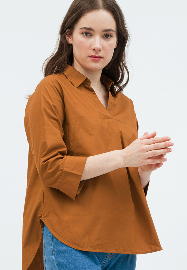 Long Sleeve Blouse with Open Collar