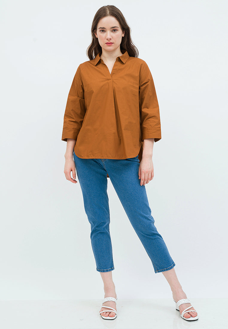 Long Sleeve Blouse with Open Collar