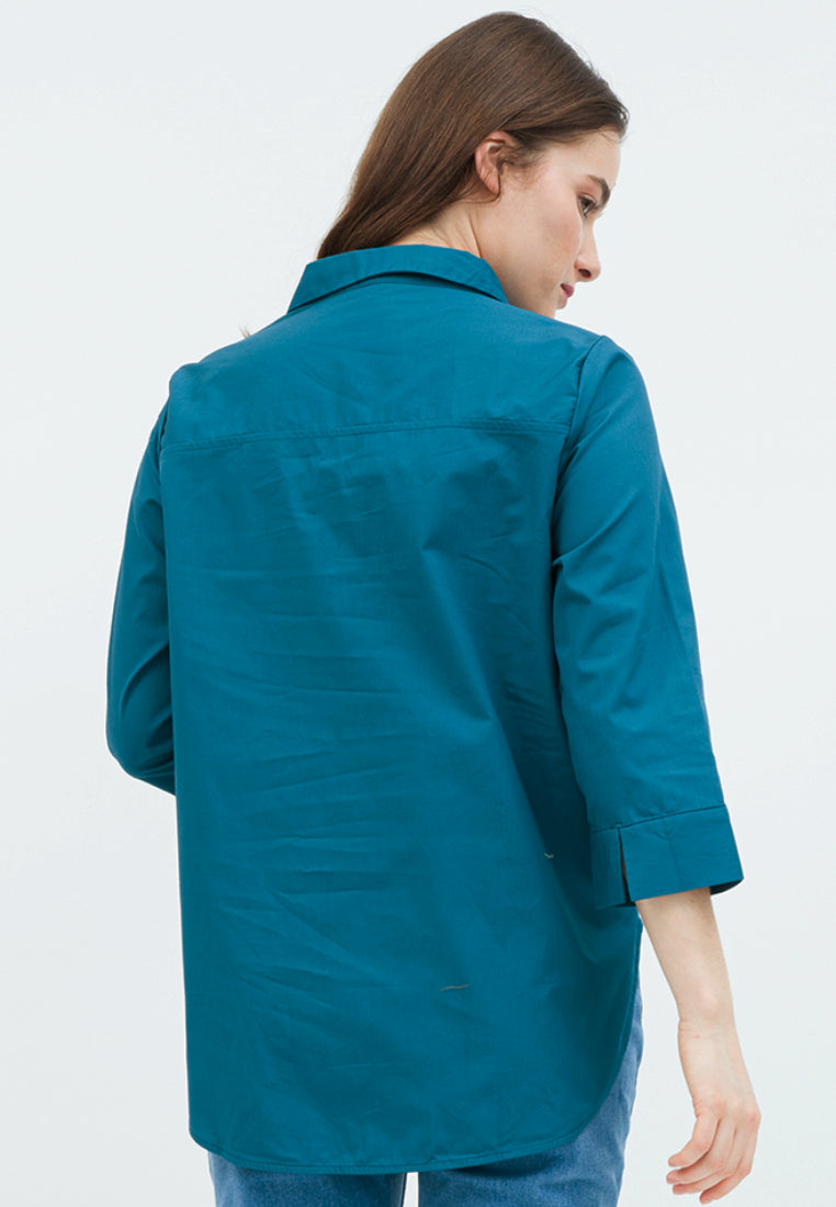 Long Sleeve Blouse with Open Collar