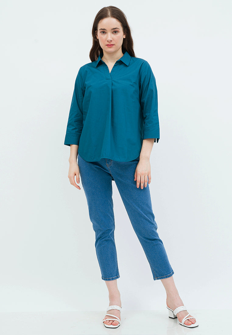 Long Sleeve Blouse with Open Collar