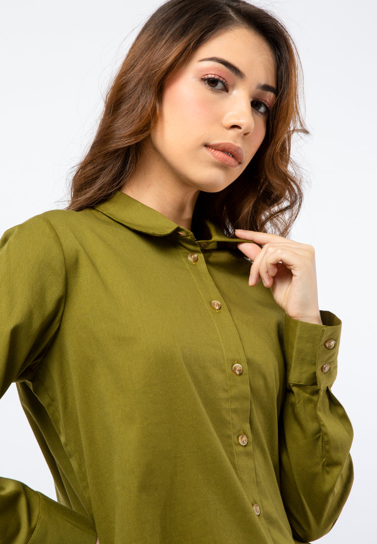 Long Sleeve Blouse with Horn Button