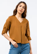 V-neck Blouse with Rolled Up Sleeves