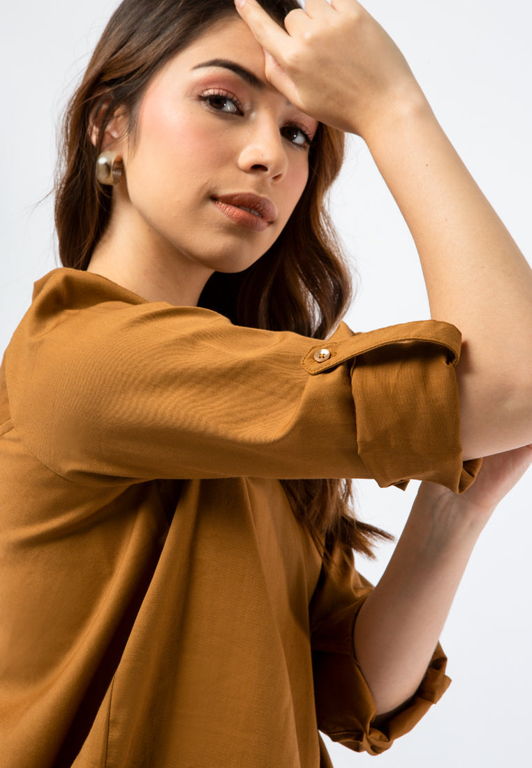 V-neck Blouse with Rolled Up Sleeves