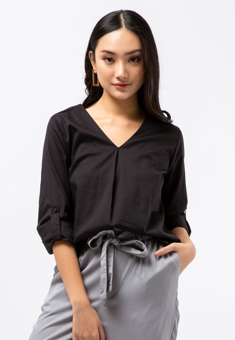 V-neck Roll Up Sleeve Blouse