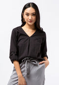 V-neck Roll Up Sleeve Blouse