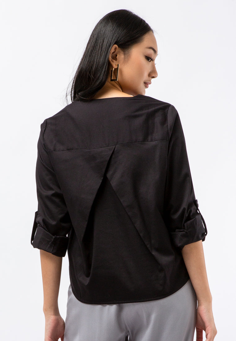 V-neck Roll Up Sleeve Blouse