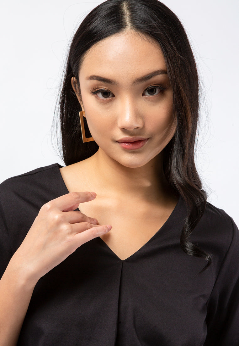 V-neck Roll Up Sleeve Blouse
