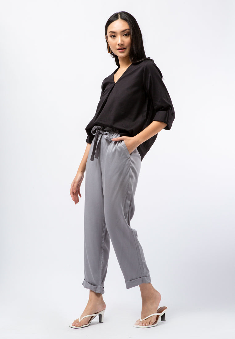 V-neck Roll Up Sleeve Blouse
