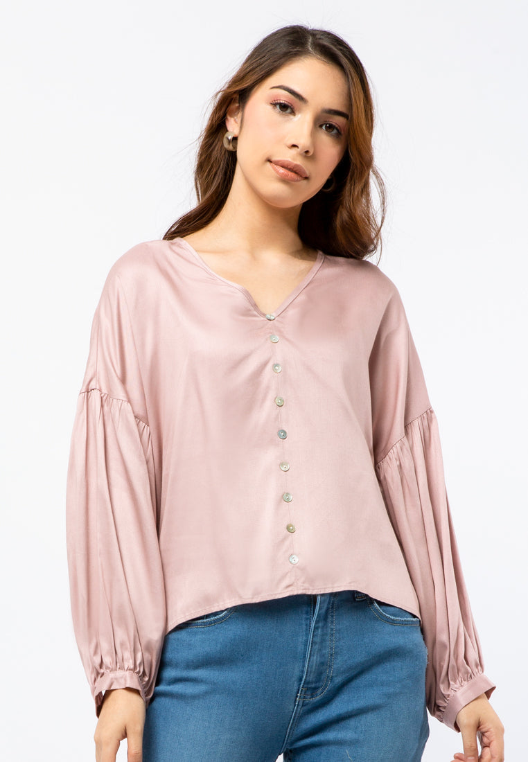 Puff Sleeve Blouse with Button Details