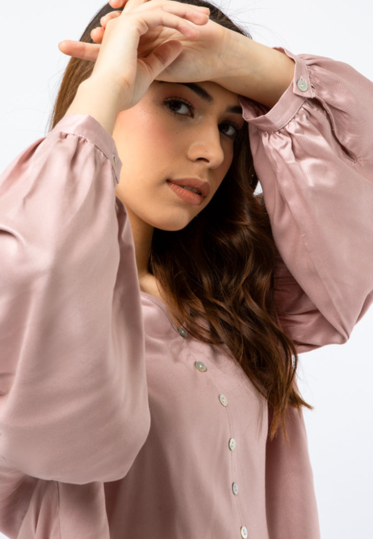 Puff Sleeve Blouse with Button Details