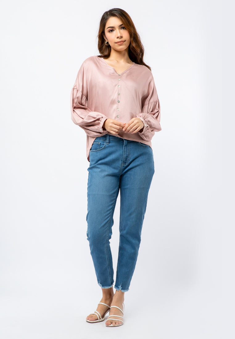Puff Sleeve Blouse with Button Details