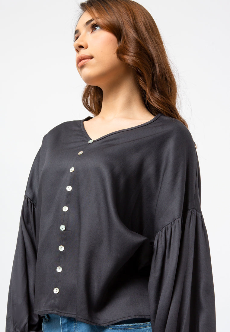 Puff Sleeve Blouse with Button Details