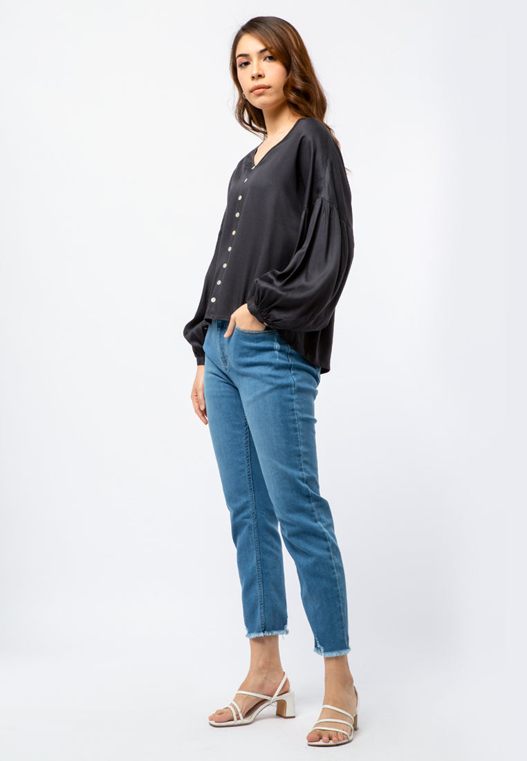 Puff Sleeve Blouse with Button Details