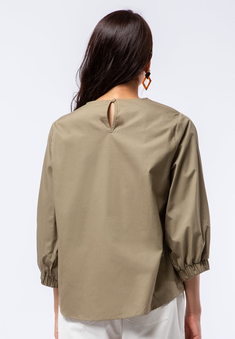 Balloon Sleeve Poplin Blouse