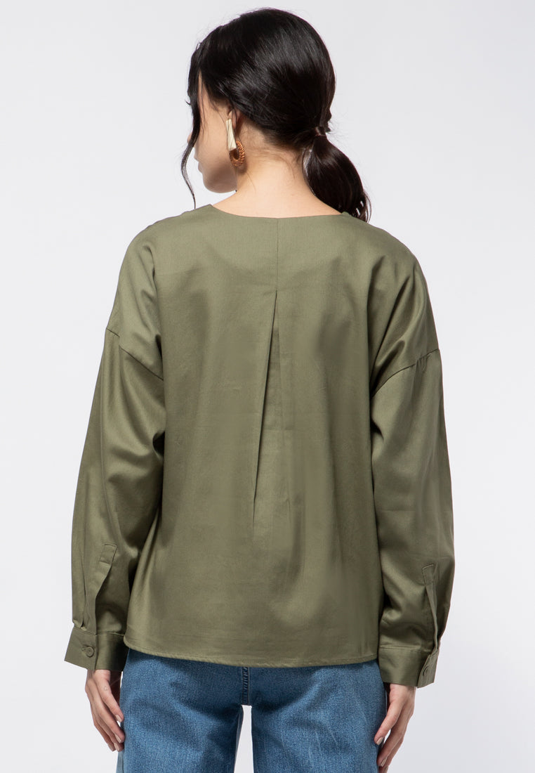 Long Sleeve Blouse with Patch Pocket