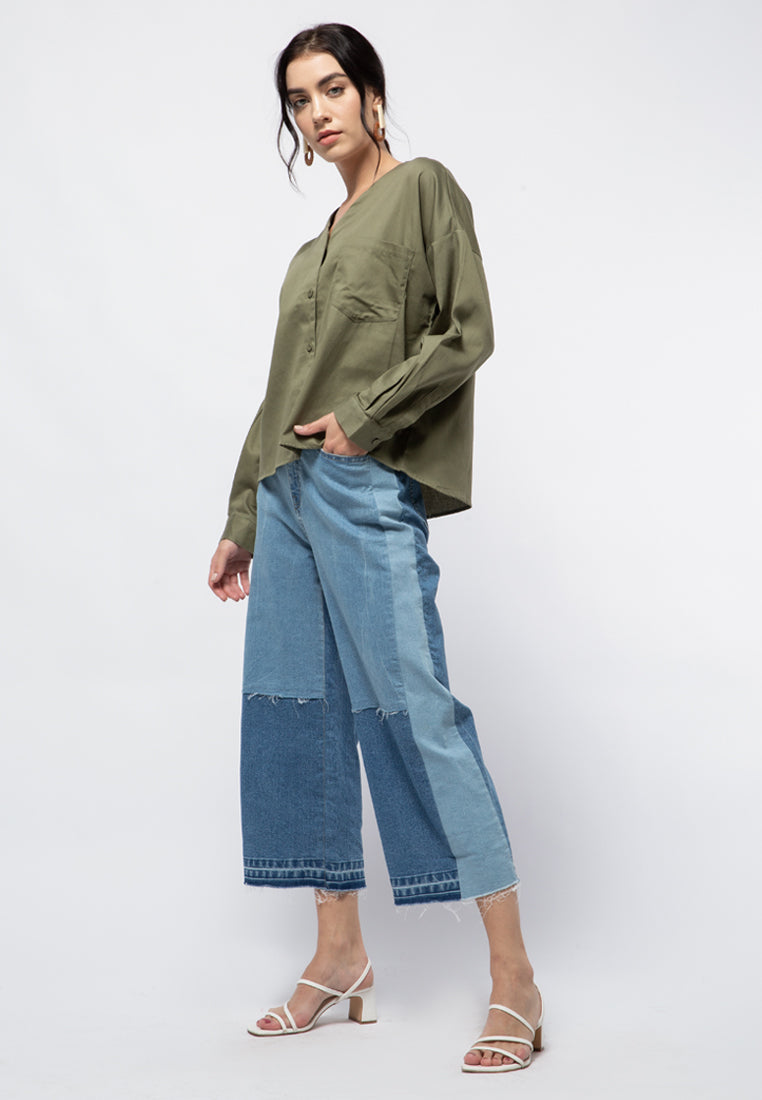 Long Sleeve Blouse with Patch Pocket