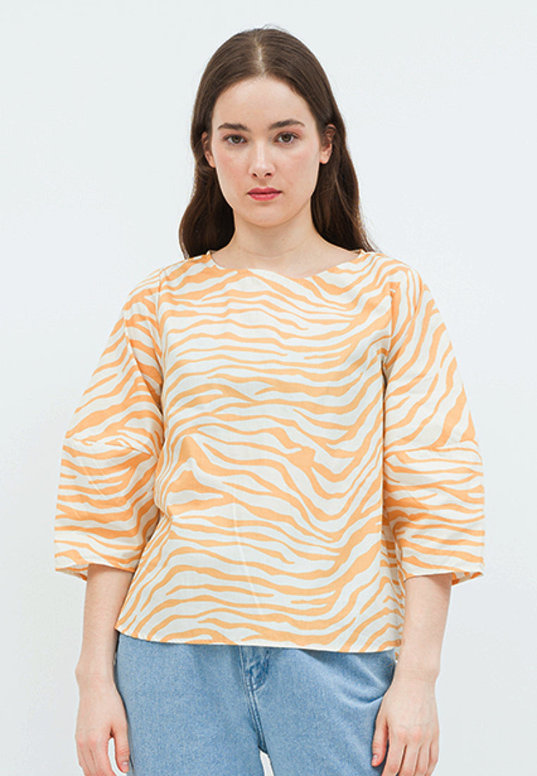 Boat Neck Printed Blouse