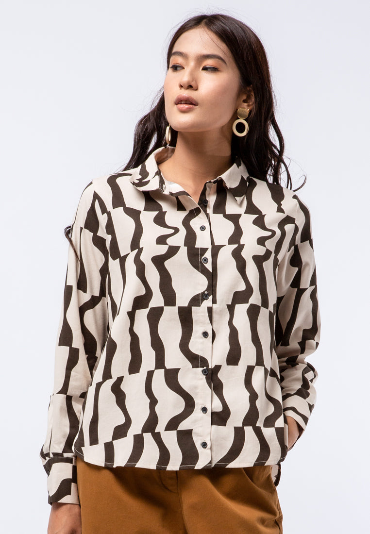 Printed Loose Long Sleeve Blouse