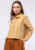 Printed Long Sleeve Crop Blouse