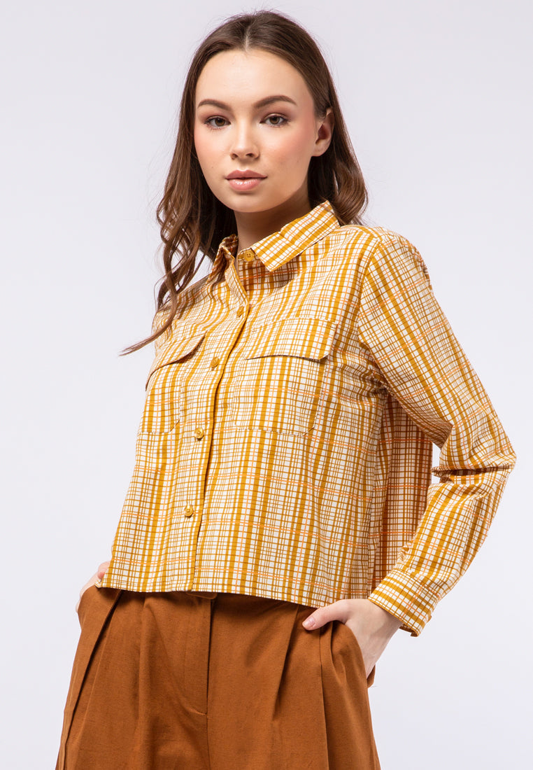Printed Long Sleeve Crop Blouse
