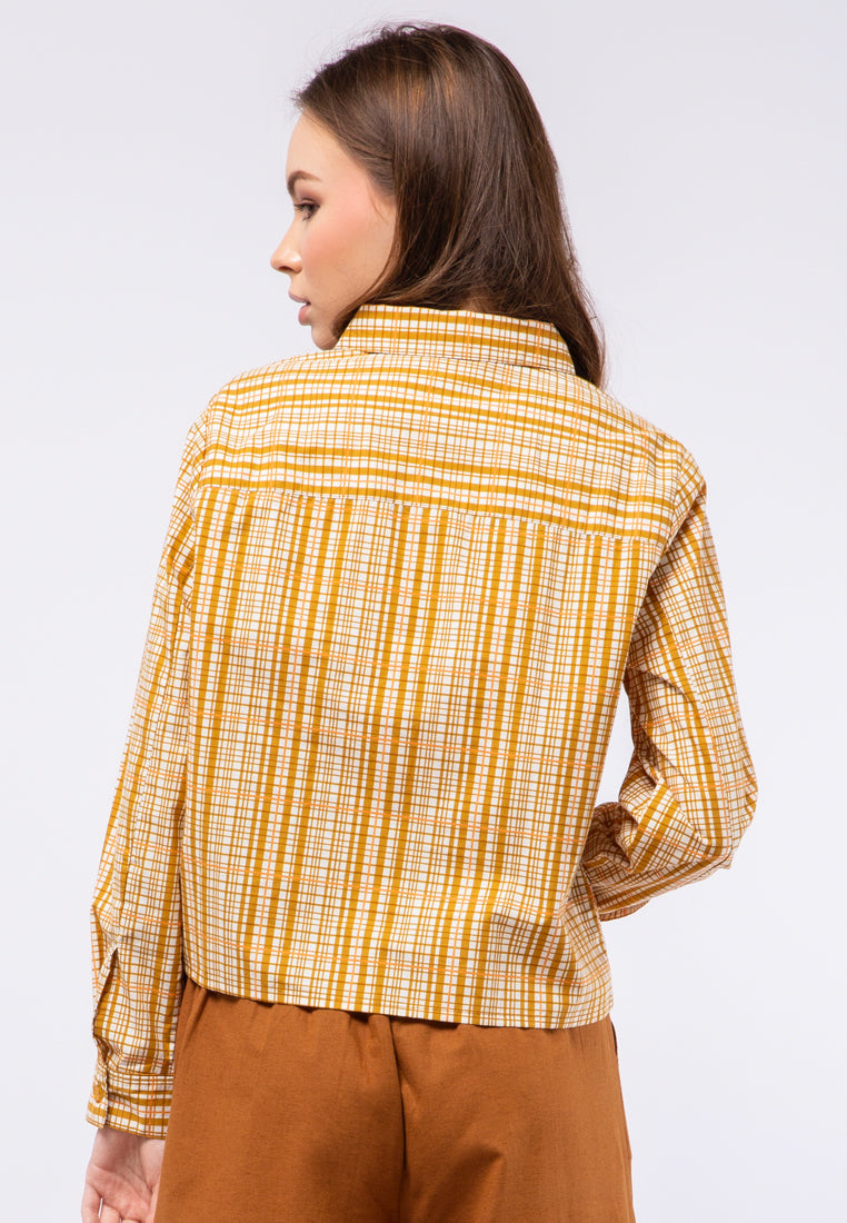 Printed Long Sleeve Crop Blouse