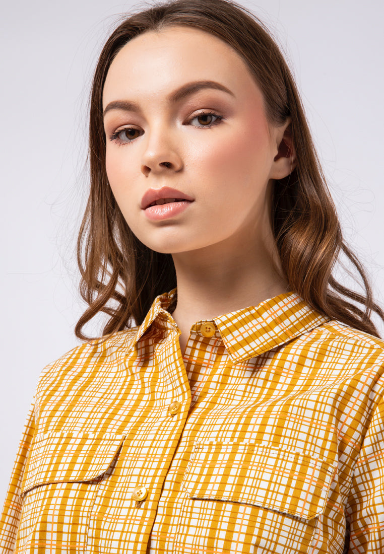 Printed Long Sleeve Crop Blouse