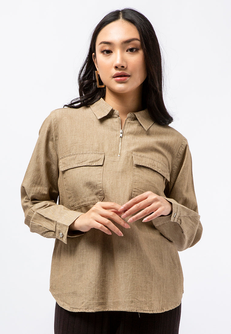 Loose Blouse with Front Zipper