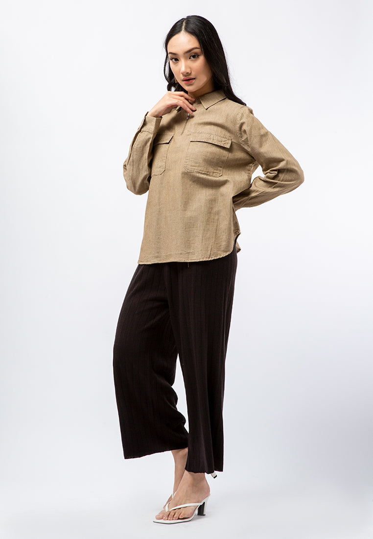 Loose Blouse with Front Zipper