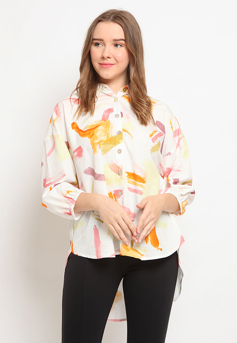 Puff Sleeve Printed Blouse