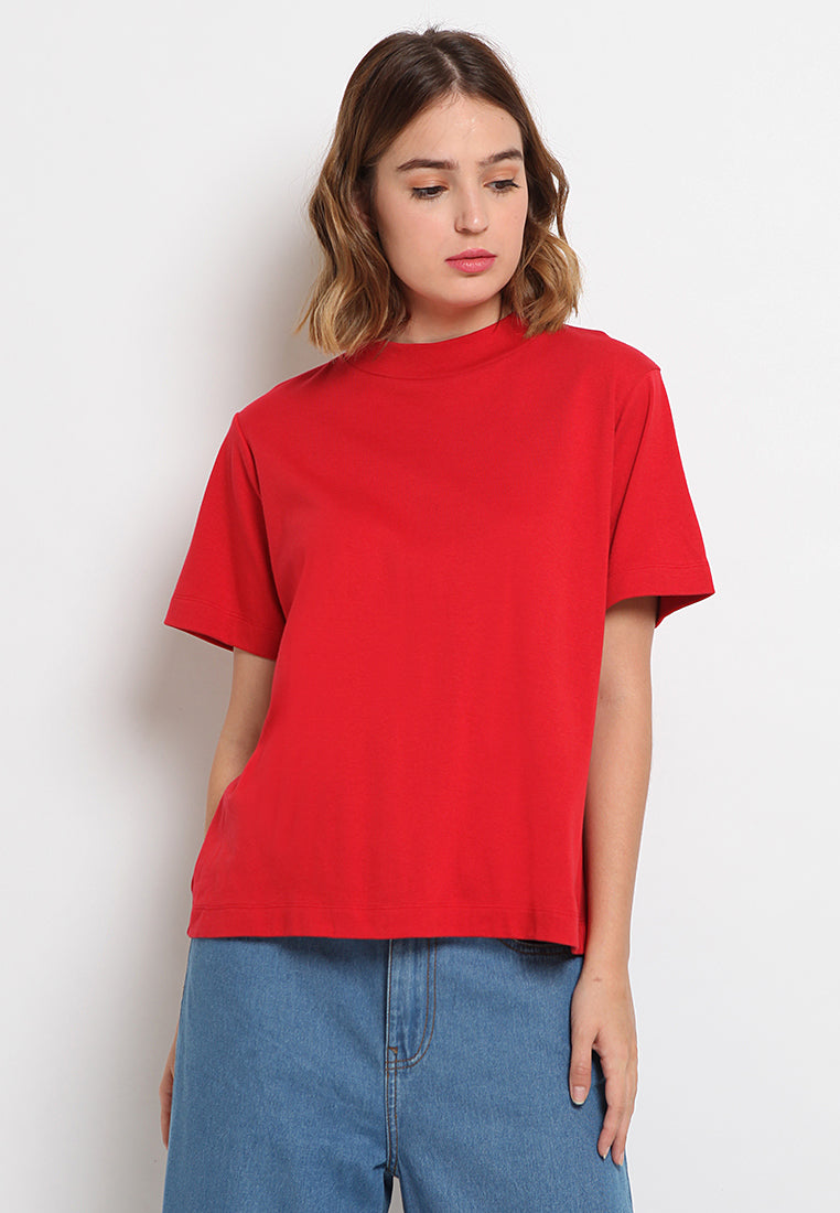 Mock Neck Short Sleeve Blouse