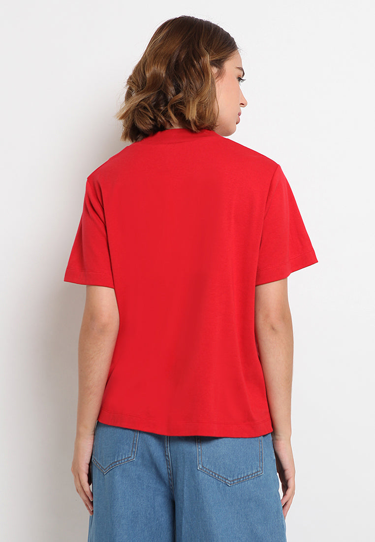 Mock Neck Short Sleeve Blouse