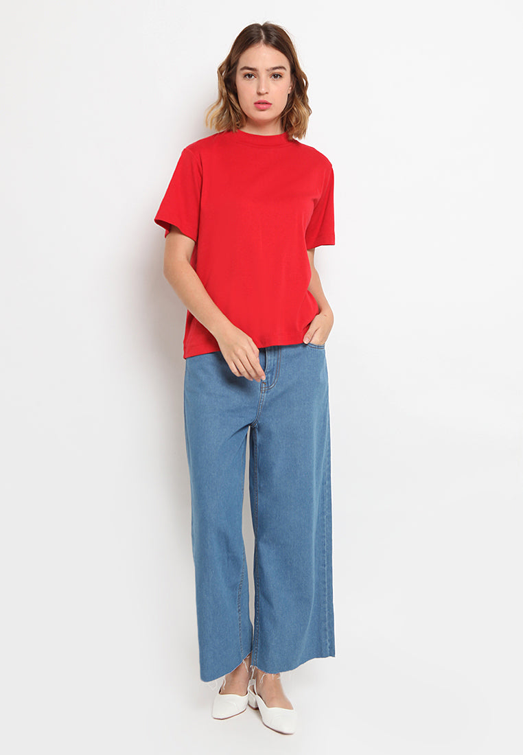 Mock Neck Short Sleeve Blouse