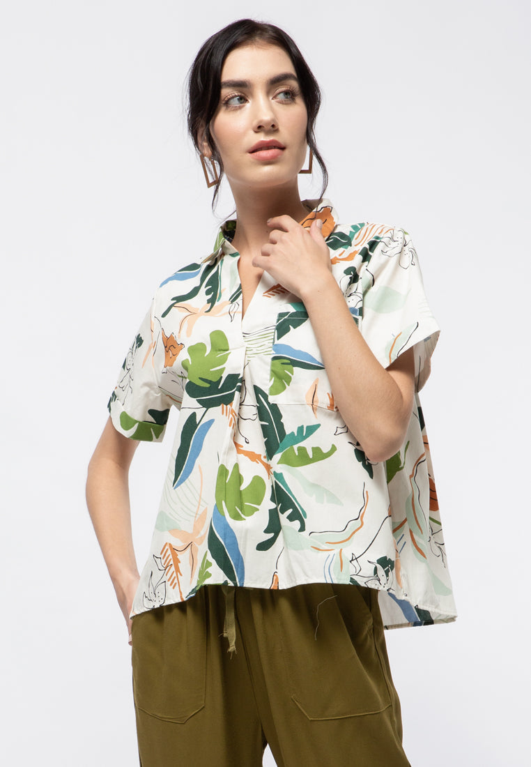 Printed Short Sleeve Blouse