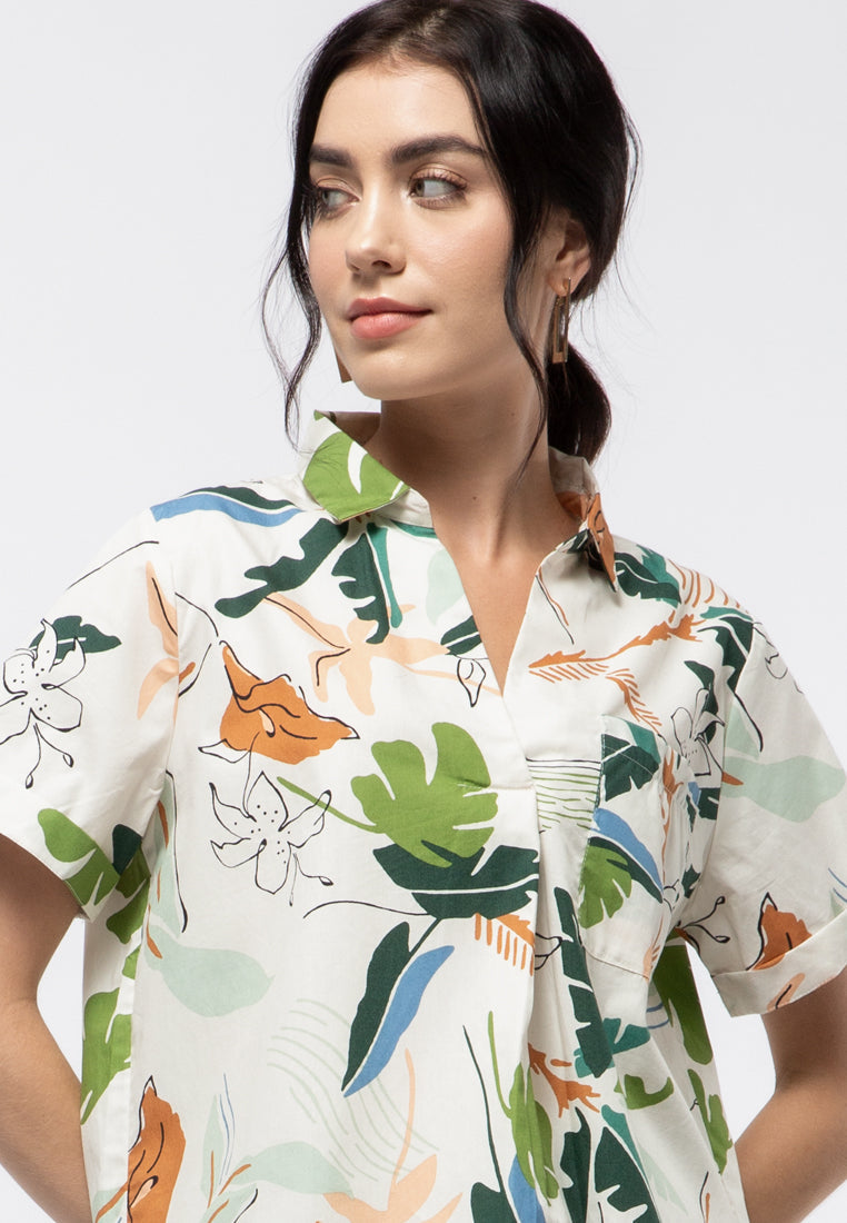 Printed Short Sleeve Blouse