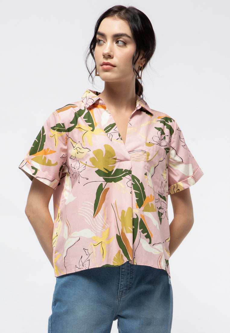 Printed Short Sleeve Blouse