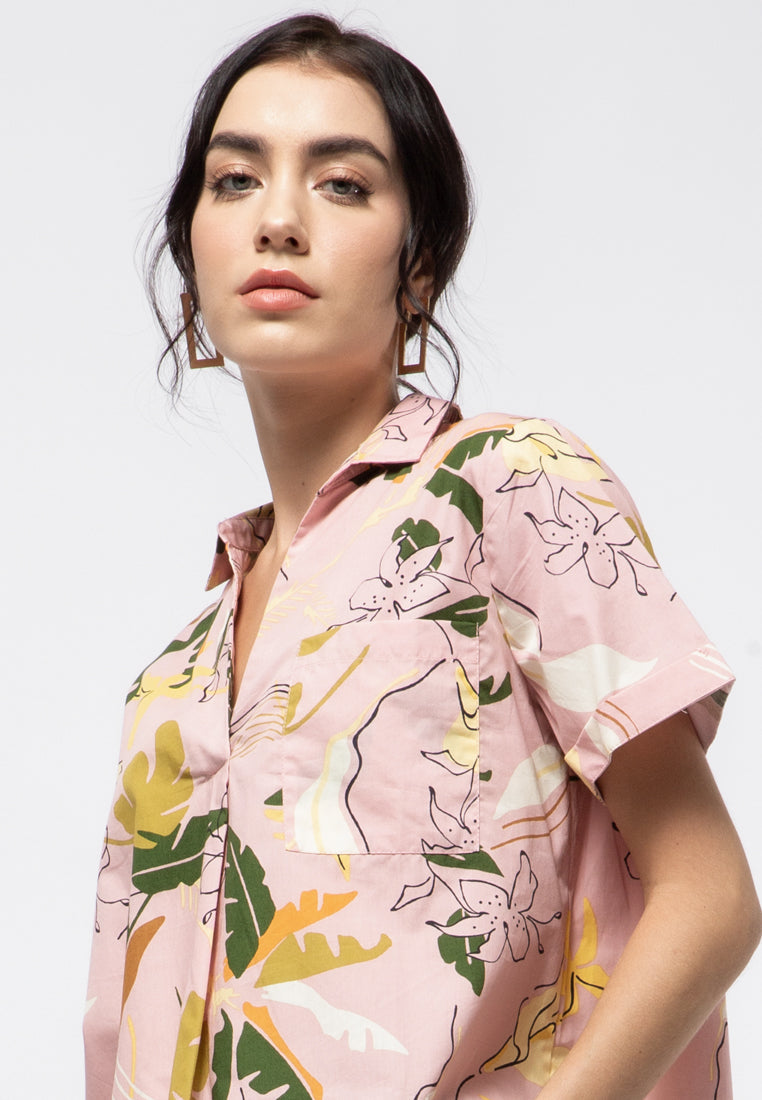Printed Short Sleeve Blouse