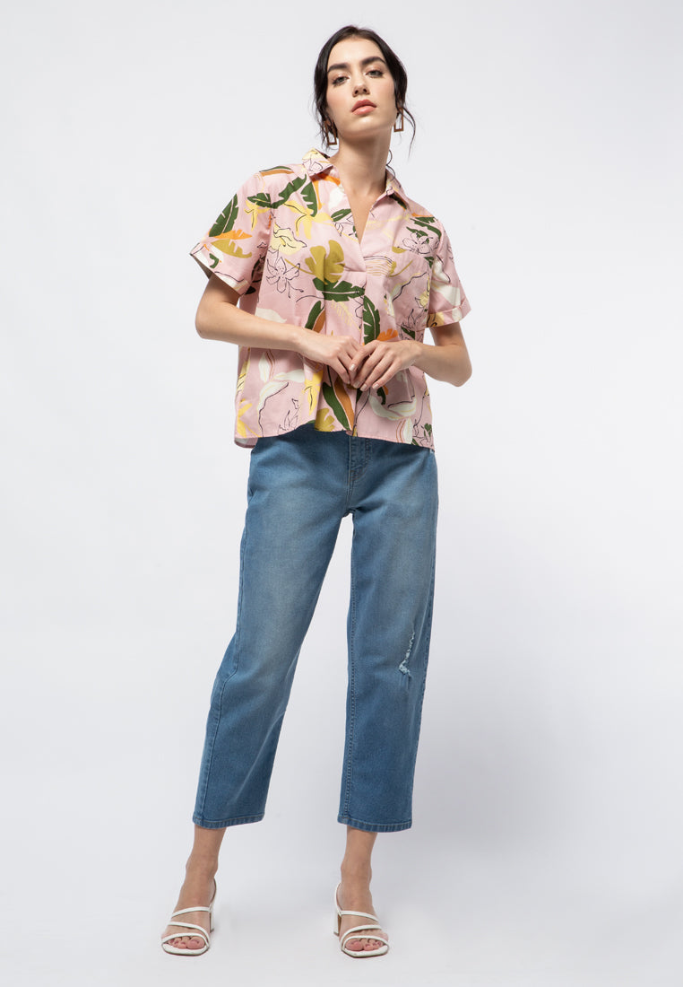 Printed Short Sleeve Blouse