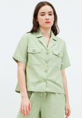 Short Sleeve Blouse with Notched Collar