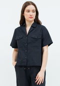 Short Sleeve Blouse with Notched Collar