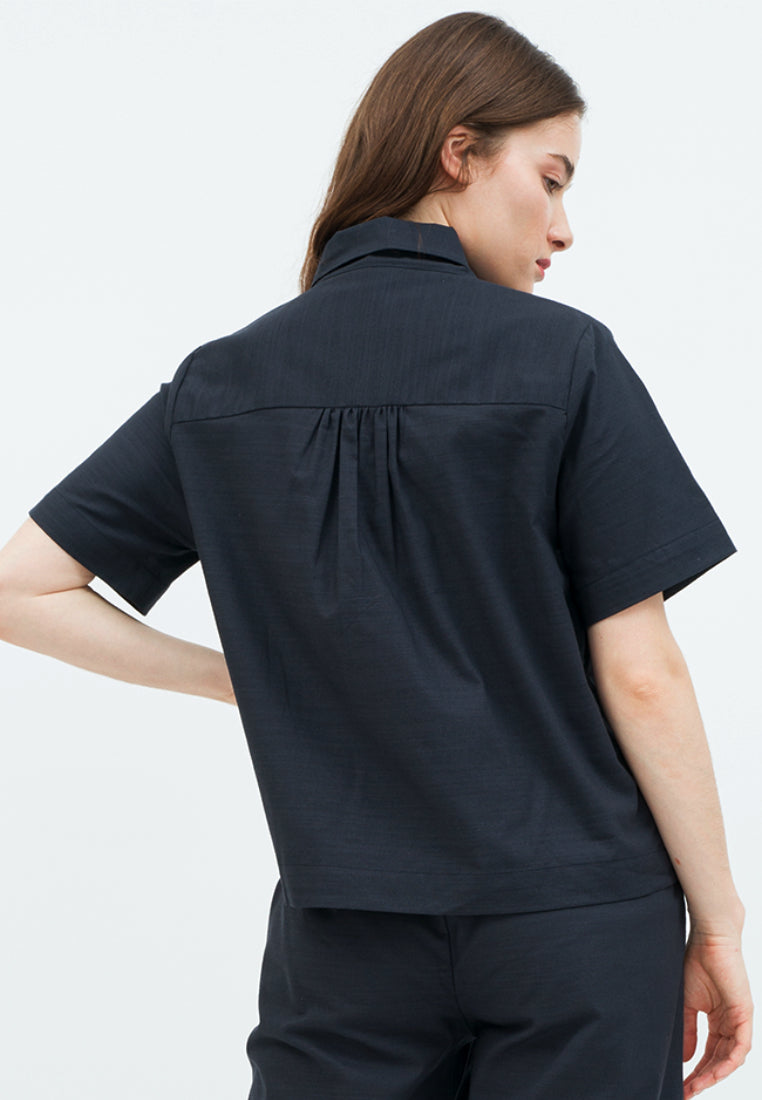 Short Sleeve Blouse with Notched Collar