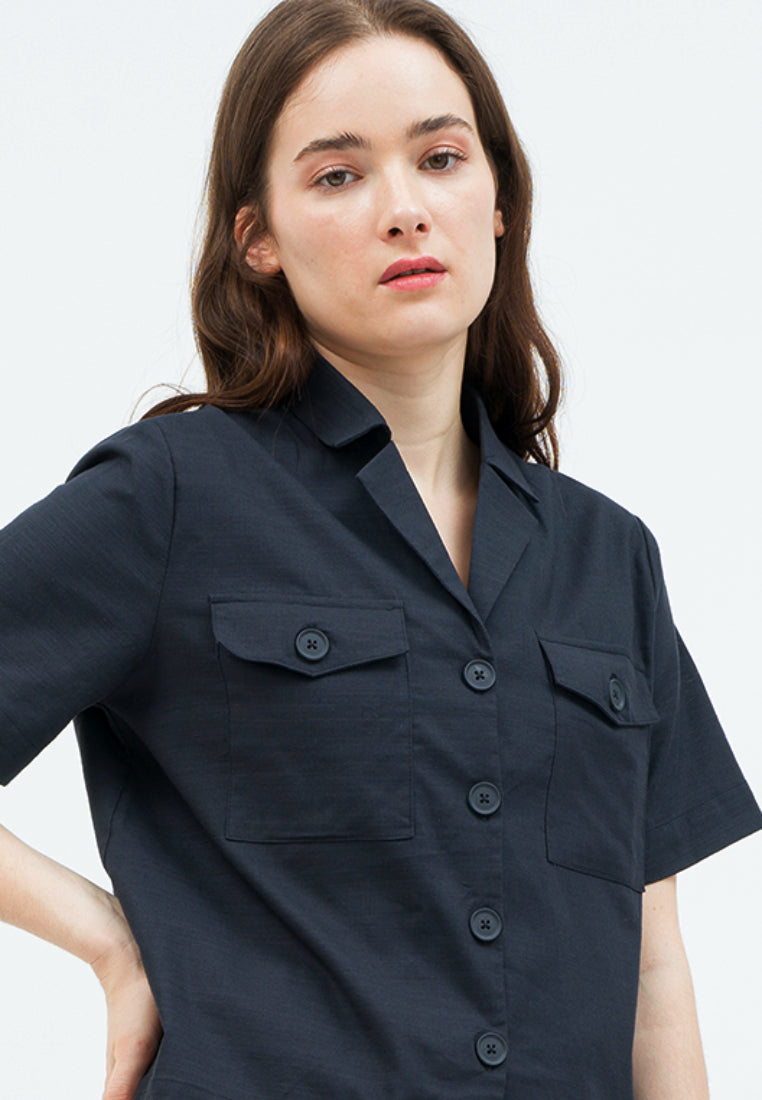 Short Sleeve Blouse with Notched Collar