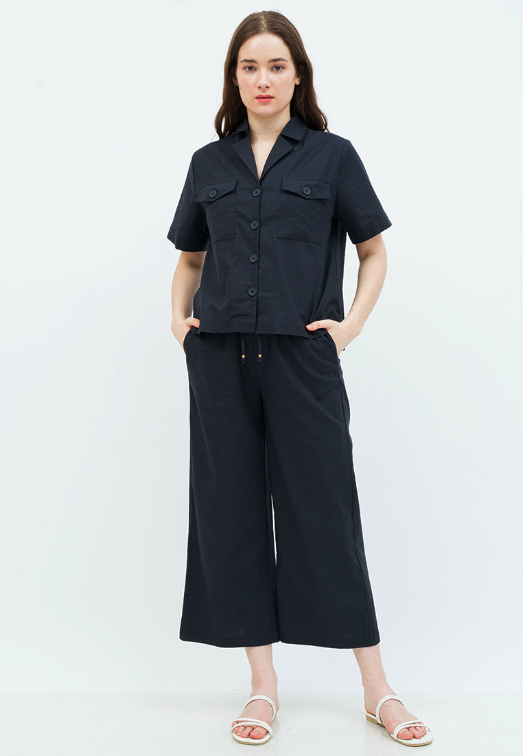 Short Sleeve Blouse with Notched Collar