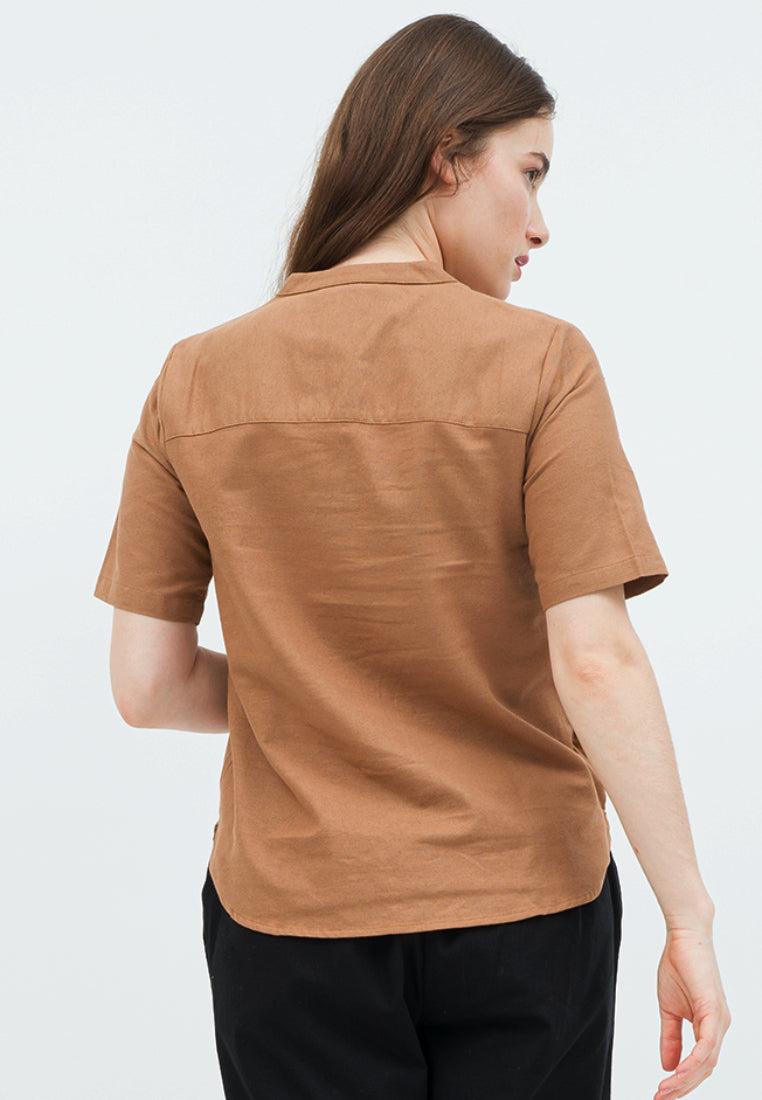 Short Sleeve Blouse with Open Collar