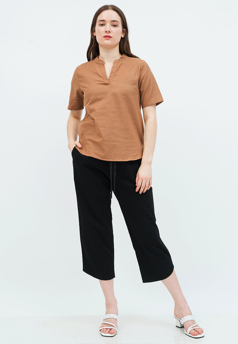 Short Sleeve Blouse with Open Collar
