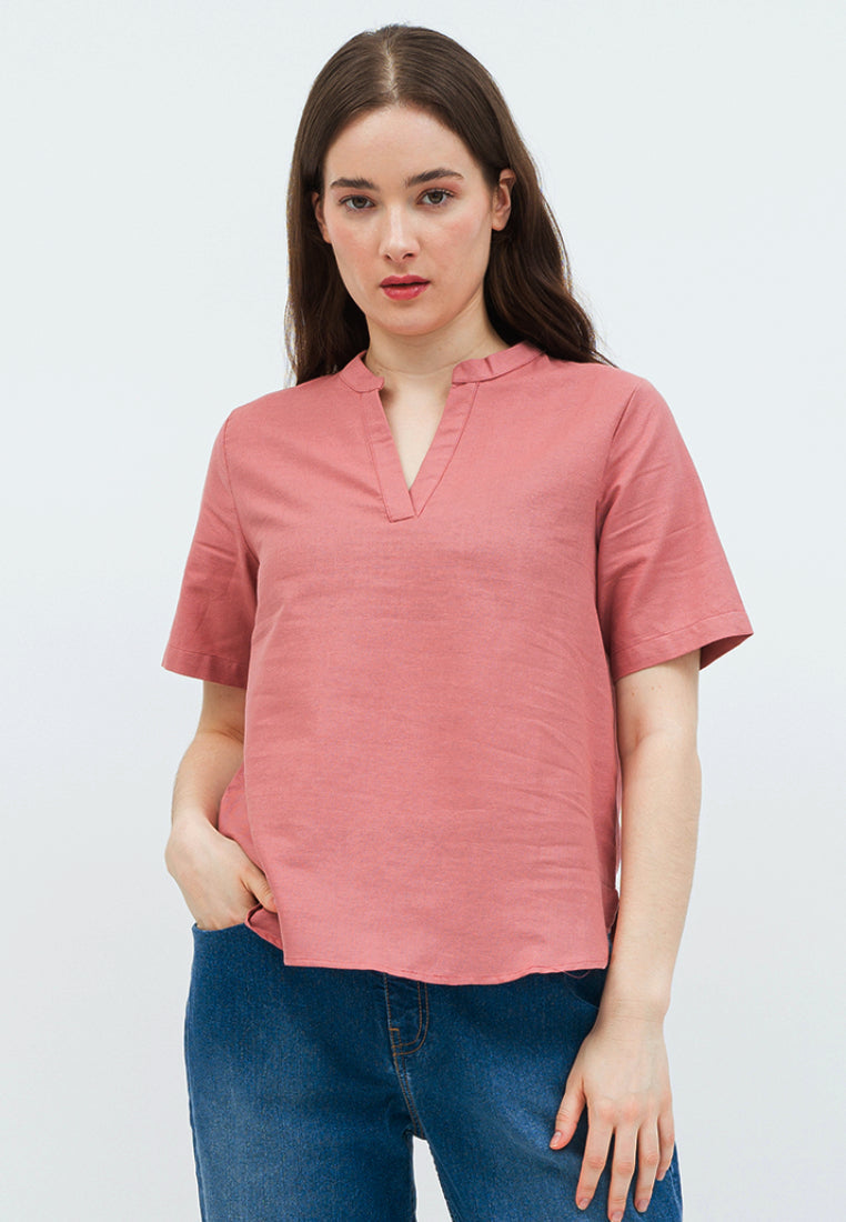 Short Sleeve Blouse with Open Collar
