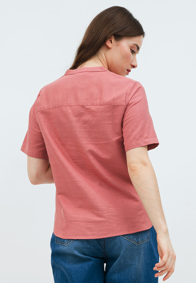 Short Sleeve Blouse with Open Collar