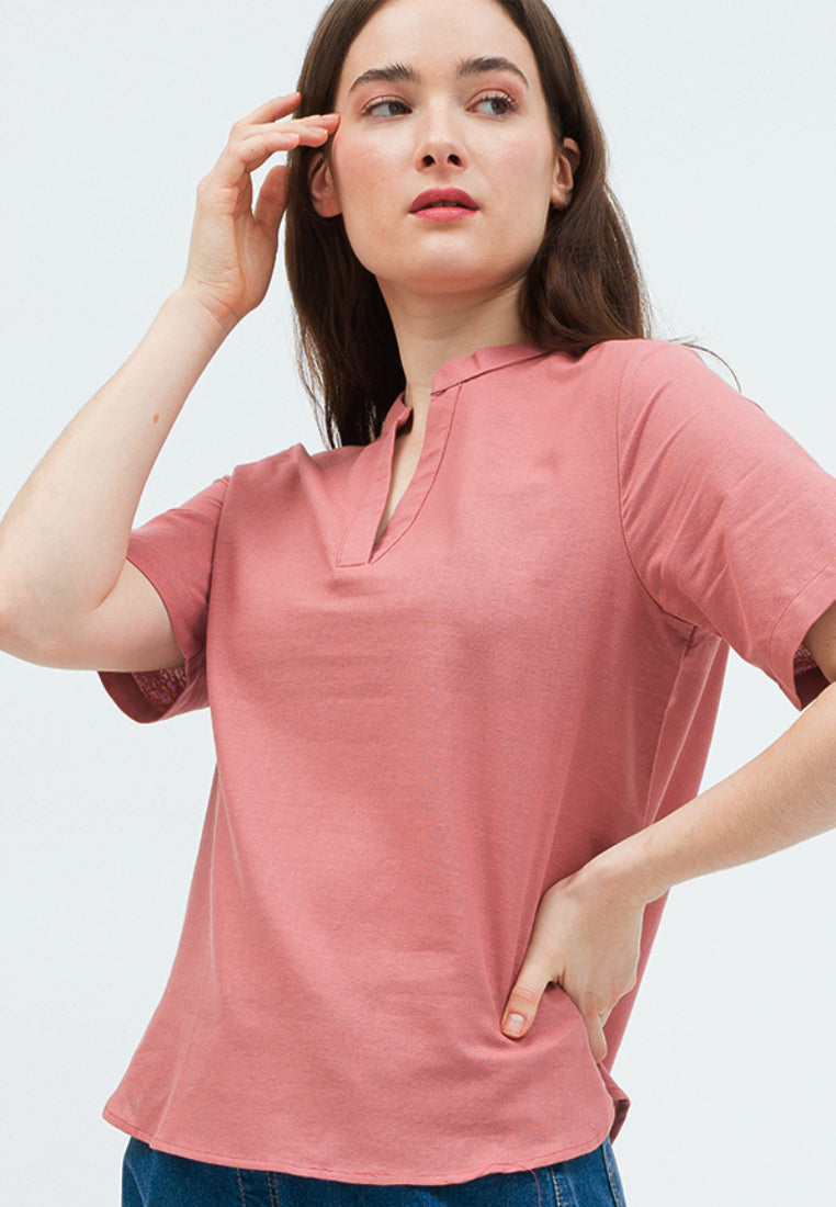 Short Sleeve Blouse with Open Collar