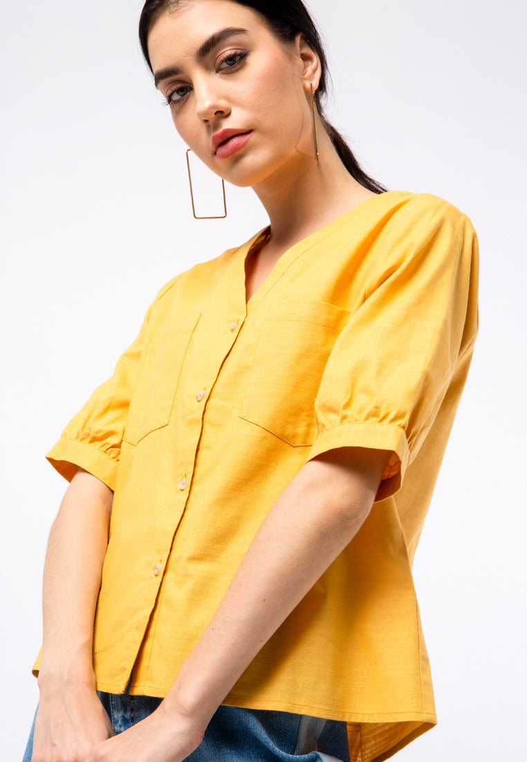 V-neck Puff Sleeves Blouse