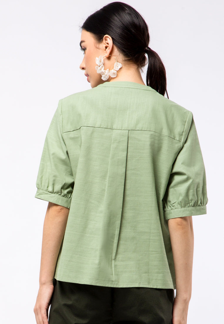 V-neck Puff Sleeves Blouse